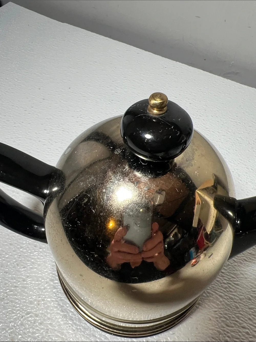 Vintage Black Teapot with Brass Cozy in Original Box